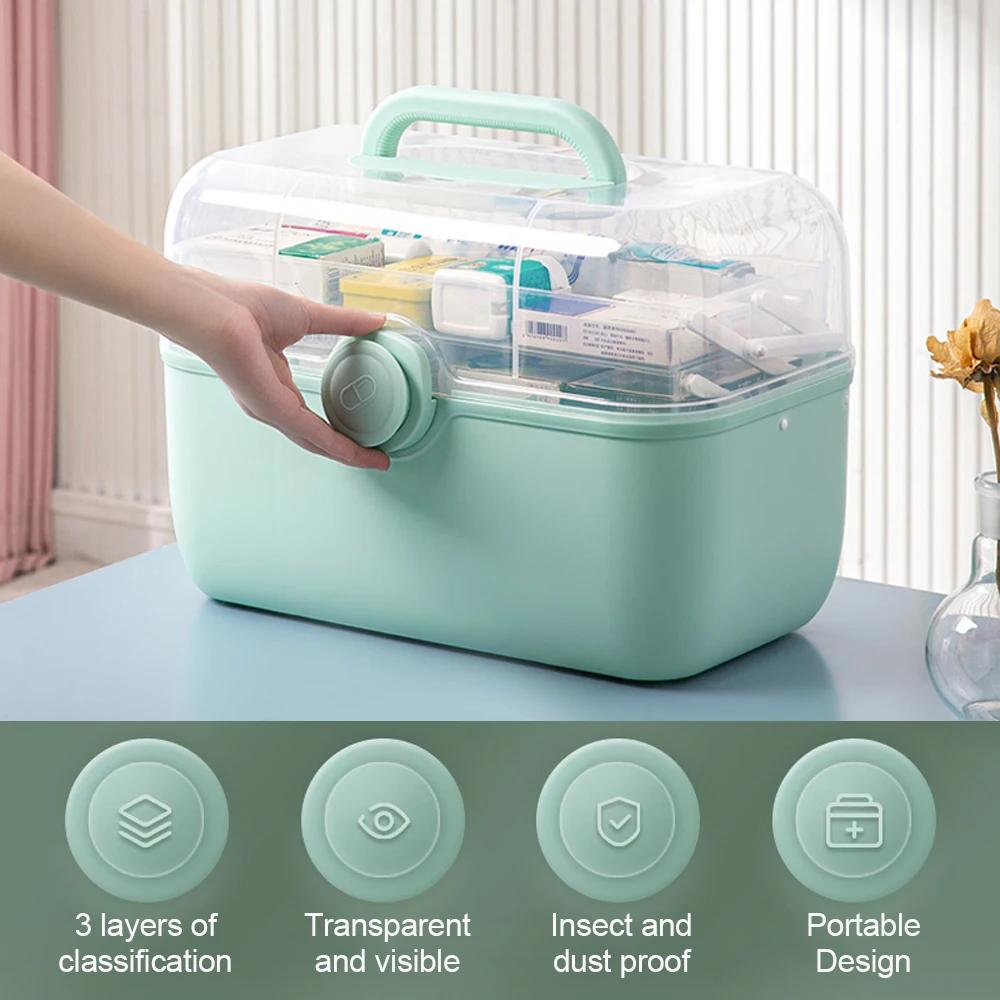Medicine Storage Box First Aid Kit Storage Box 3 Tiers Plastic High Capacity MultiFunctional Portable Family Emergency Pill Case