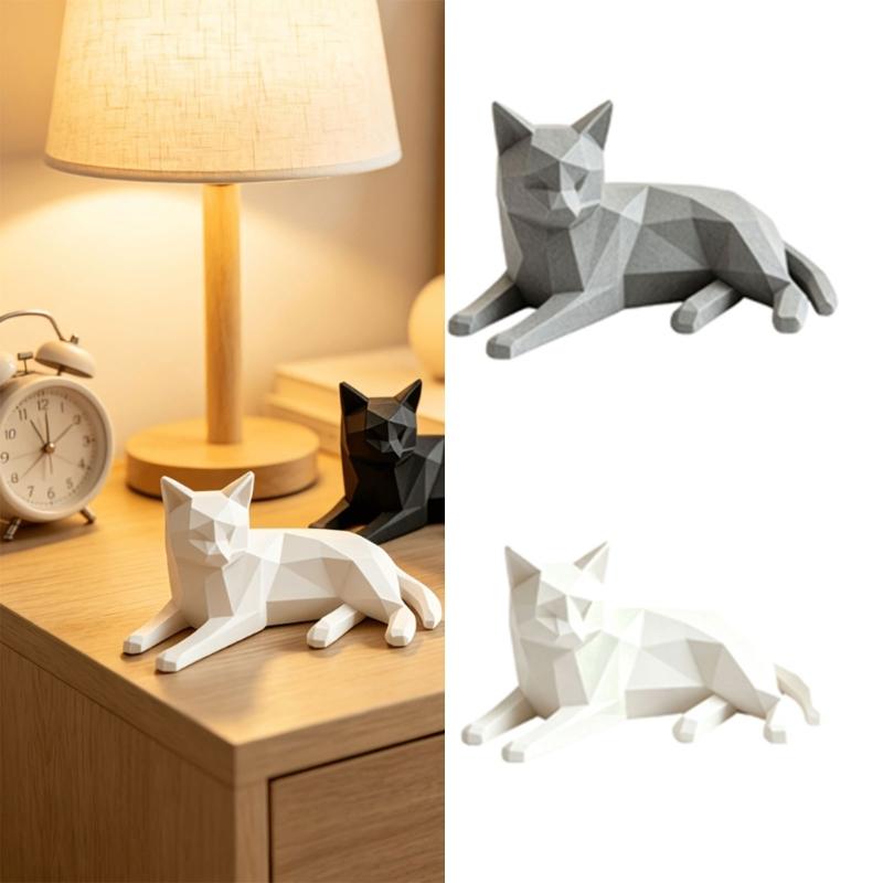 Figurine de Chats Géométriques Imprimée en 3D pour Décoration de Bureau, Accent de Table, Sculpture d'Animal pour Étagères, Tables Basses et Tables de Chevet