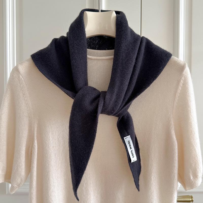 High-End Women's Triangle Scarf: 100% Australian Wool, Knitted Korean Style, Perfect for Autumn & Winter