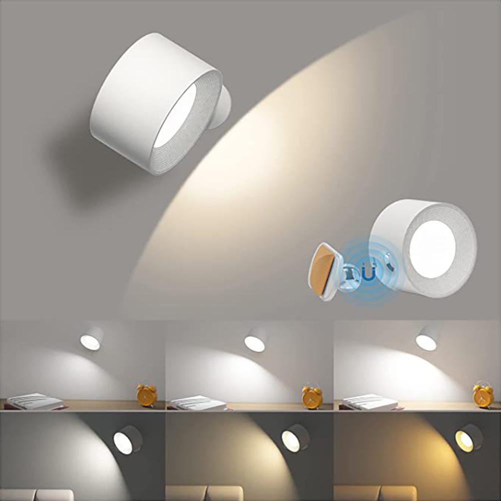360° Magnetic Wall Lights Rotate LED Sconces USB Rechargeable Dimmable Touch Control Cordless Wall Mounted Reading Lamp