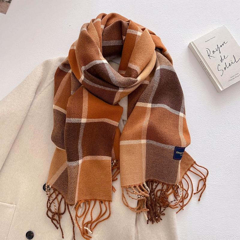 Autumn and winter new versatile scarf women's thickened woven thick beard fringed warm scarf imitation cashmere shawl
