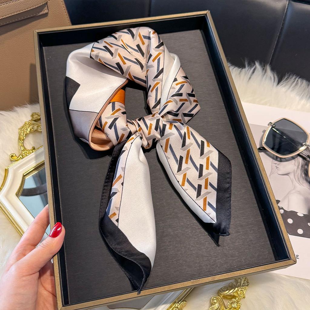 70Cm Silk Scarf Women'S French Elegant Small Floral Print Scarf Small Square Scarf With Headscarf
