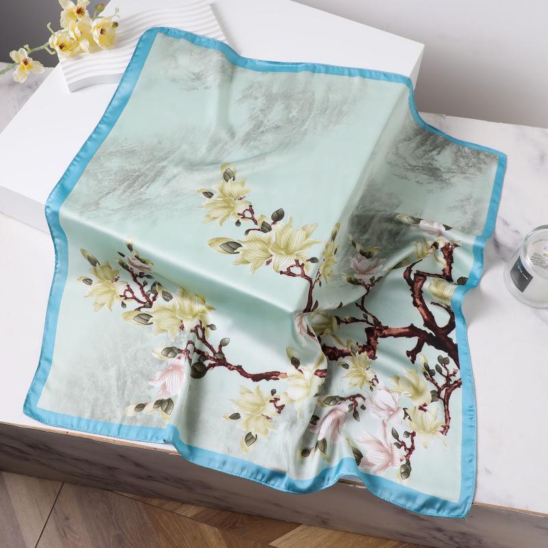 Silk Women's Square Scarf - Chinese Style Headscarf for Spring, Summer, Autumn - Neck Protection & Warmer - Elegant Thin Mom Style