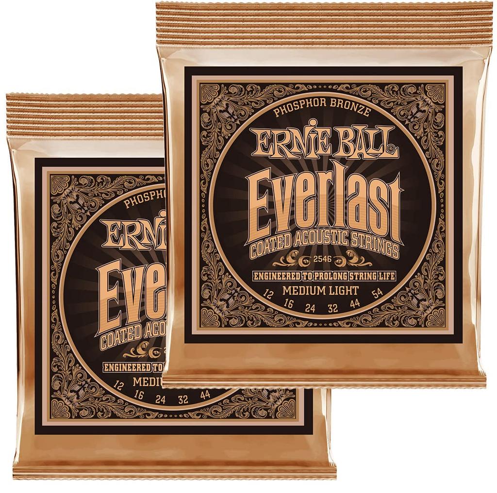ERNIE BALL Authentic 2546 Acoustic Guitar Strings Everlast Coated Phosphor Bronze Medium (12-54) Light, 2-Pack