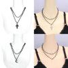 Halloween Gothic Cross Necklace With Multilayer Alloy Chain For Men Women