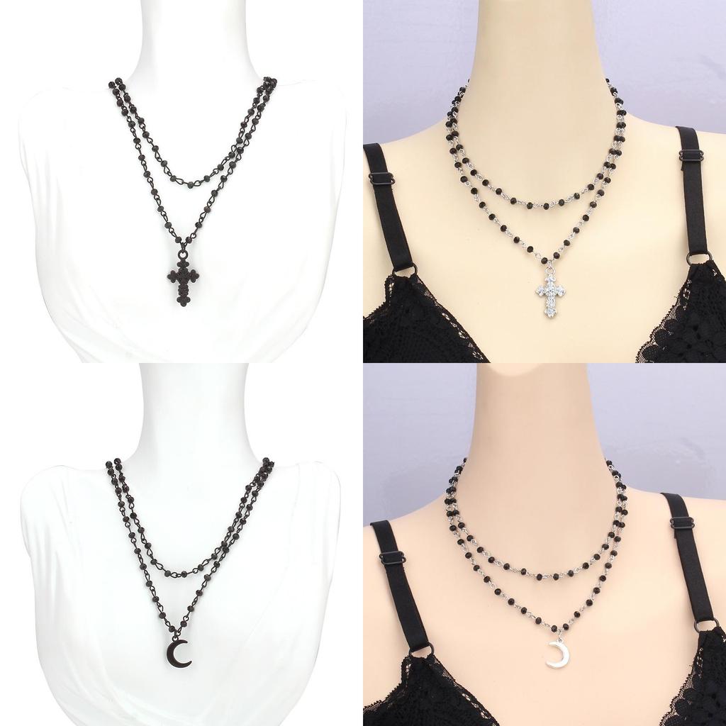 Halloween Gothic Cross Necklace With Multilayer Alloy Chain For Men Women