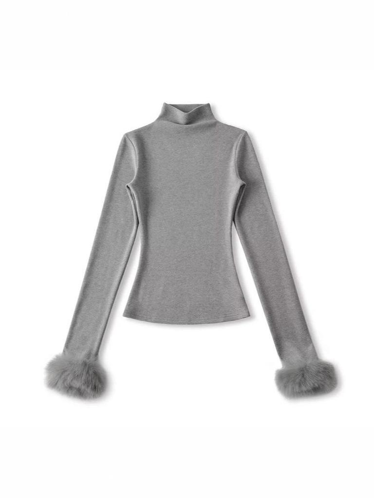 Women's Long-Sleeve Base Layer with Removable Fur Cuffs and Half-High Collar