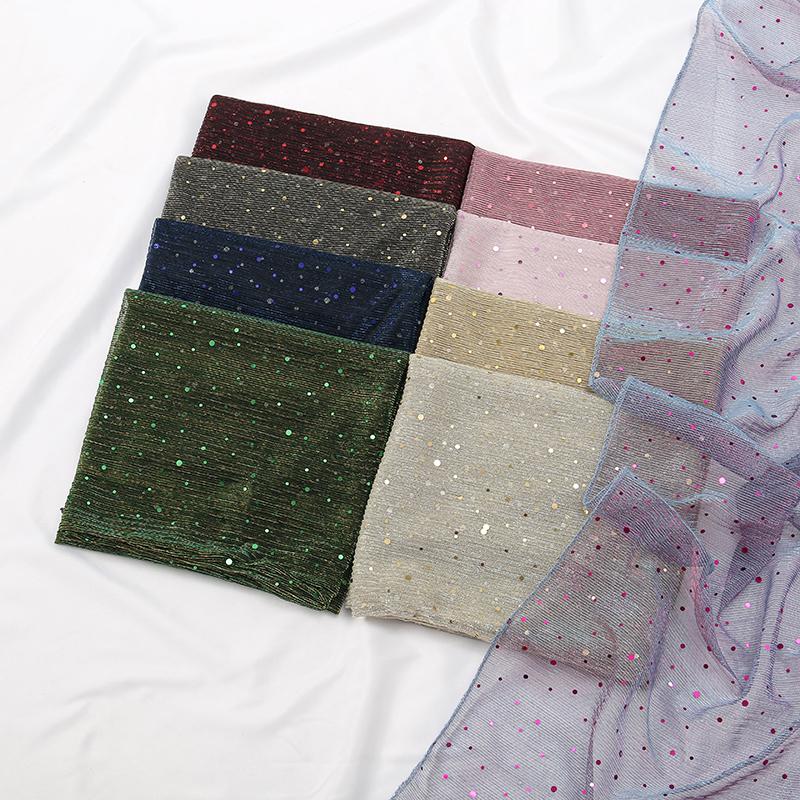 Glitter Sequins Scarf For Women Muslim Shimmer Hijab Crinkle Shiny Shawl Islamic Headscarf Thin Transparent Woman Party Stoles