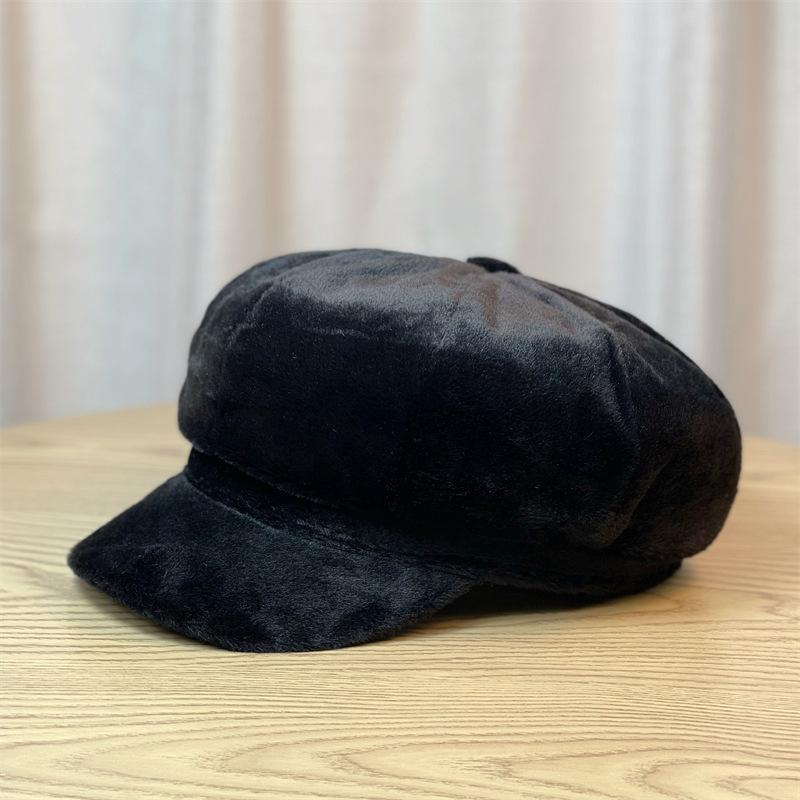 

New Octagonal Hat Autumn and Winter Thickened Warm Rabbit Hair Mink Velvet Beret Women Adjustable чорний