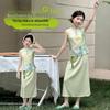 Chinesisches Sommer-Qipao-Set für Mädchen 2026: Ärmelloses Hemdblusen-Oberteil & Langer Rock