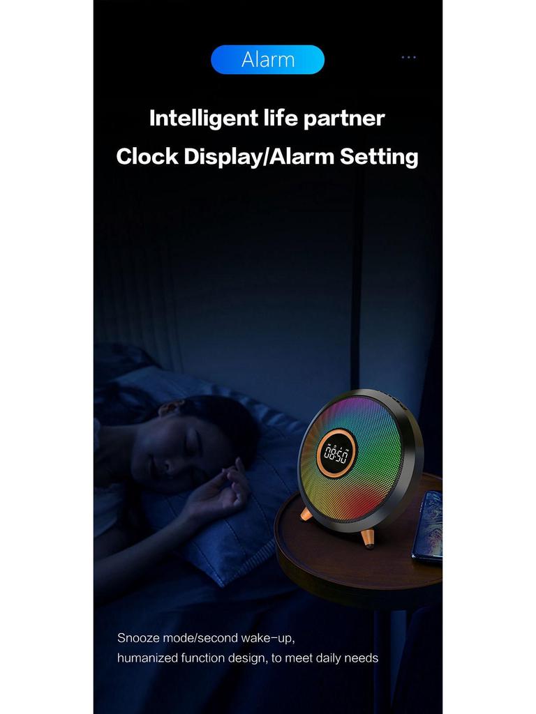Cross-Border Bluetooth Alarm Clock Speaker with Colorful Atmosphere Light