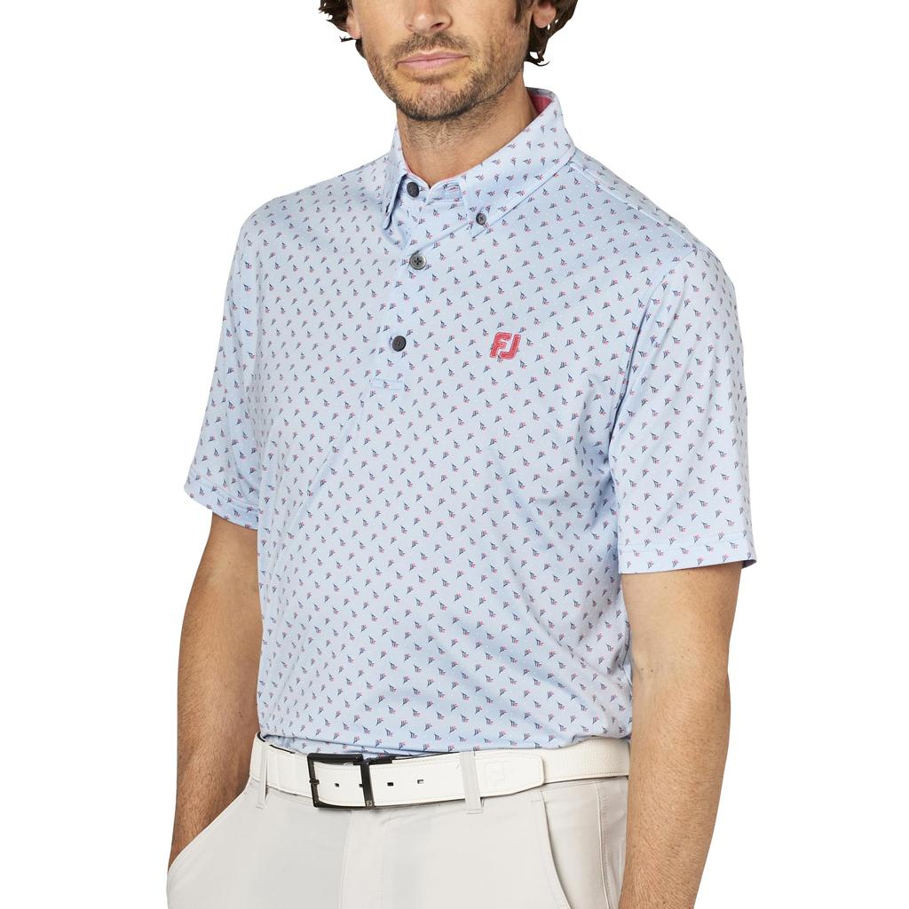FootJoy Skyway Men's Bud Pattern Short Sleeve Button-Down Golf Shirt, Size M (FJ-S25-S25, 34577-M)