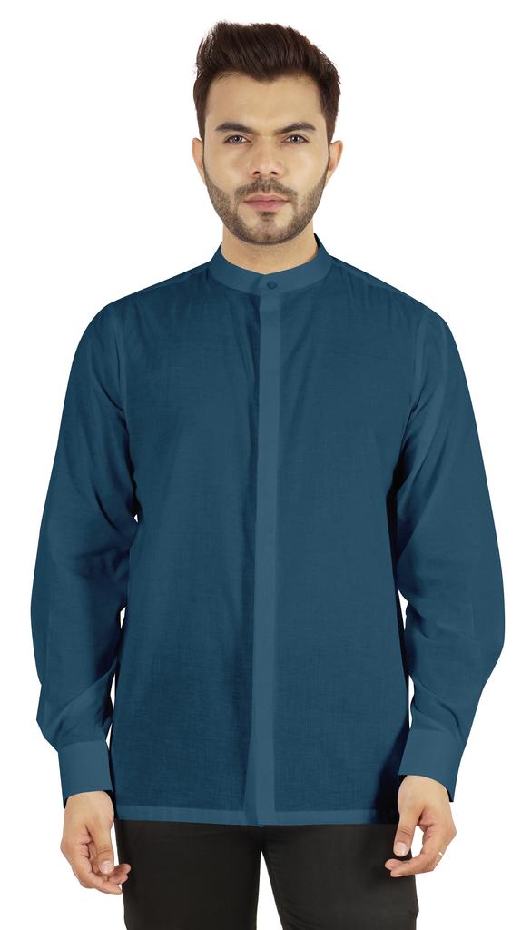 BestMan Mens Solid Shirt Mandarin Collar Long Sleeve Button-Up Formal Shirts Office