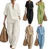 Completi Estivi da Relax a 2 Pezzi per Donna con Scollo a V, Manica Corta e Pantaloni a Gamba Larga, Set Casual per Viaggi e Vacanze