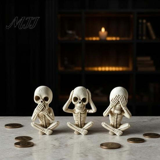 Desktop Gothic Decor 3 Pcs Halloween Skeleton Statue, Hear No See Speak Collectibles for Home Evil Figurines, Craft Ornament Party Funny Figurines