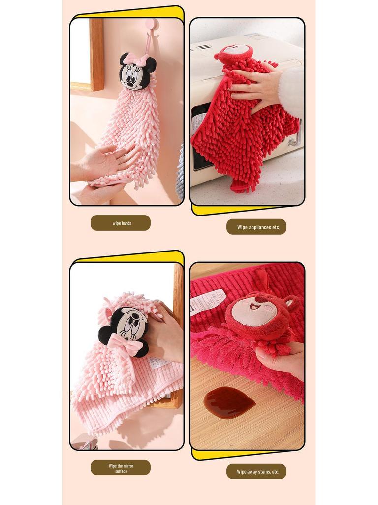 Chenille Cartoon Kids' Quick-Dry Absorbent Hand Towel - Thickened, Hangable for Kitchen & Bathroom.