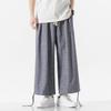 Men's summer light and large size cotton and linen straight wide-leg pants men's trend nine-point casual pants