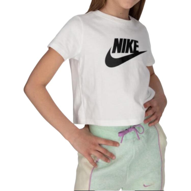 Nike T-shirt Casual Manica Corta con Stampa Logo Bambini Top Bianco DA6925-102