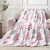 Vintage Watercolor Christmas Blanket - Soft & Warm Flannel with Pink Trees, Snowflakes & Cedar Design - Ideal for Naps,