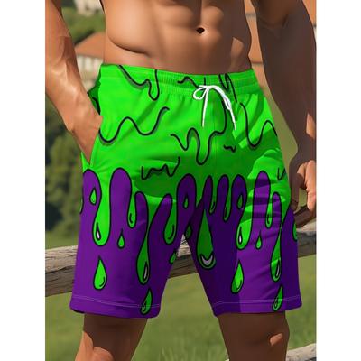 Men's Drawstring Shorts - Lightweight Polyester Summer Streetwear Machine Washable Adjustable Comfort Cartoon Print