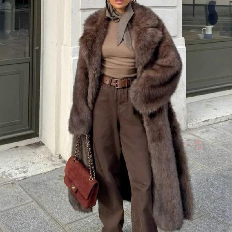 Winter Brown Fur Coat Extended Retro Suit Collar Imitation Fur Coat High-end Fox Fur Coat Women