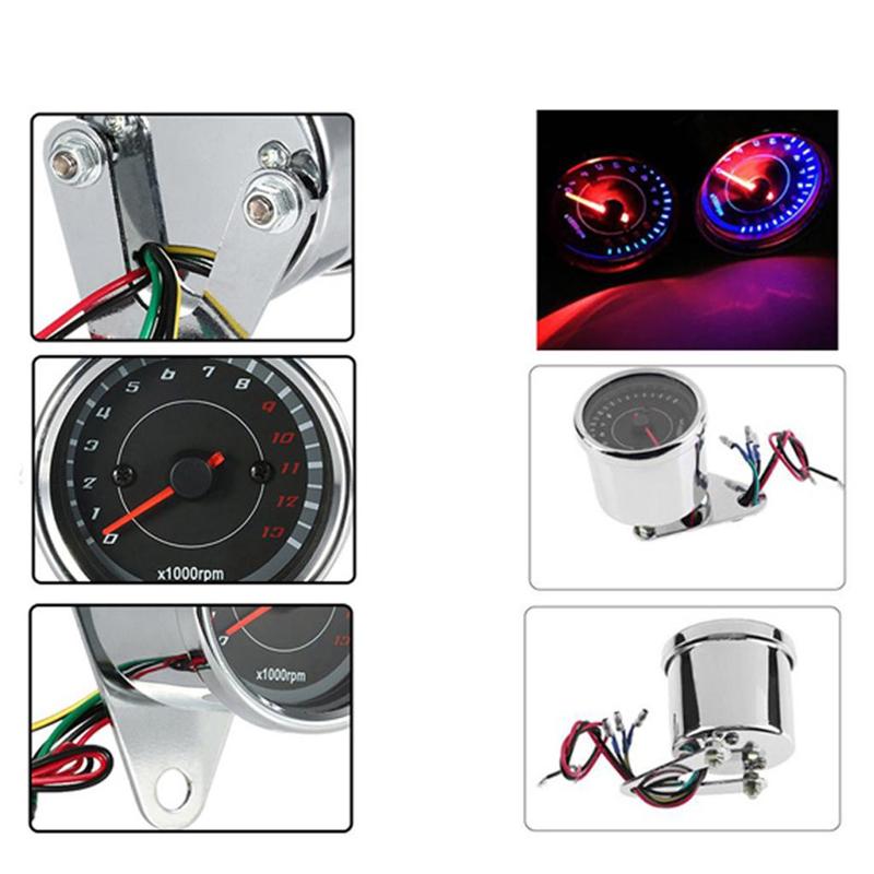 LED Motorcycle Tachometer Gauge Metal RPM Meter 0-13000 Universal 12V for Motorbike Digital Dashboard