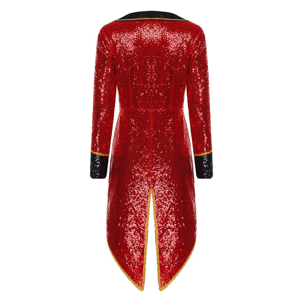 Womens Shiny Sequins Gold Webbing Ringmaster Circus Tailcoat Outwear