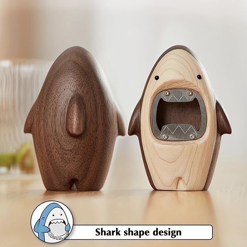 Solid Wood Shark-Shaped Beer Bottle Opener ,Cute Standing Desk Decor, Creative Manual Operation, Ideal for Kitchen and Dining Use, Beer Accessories