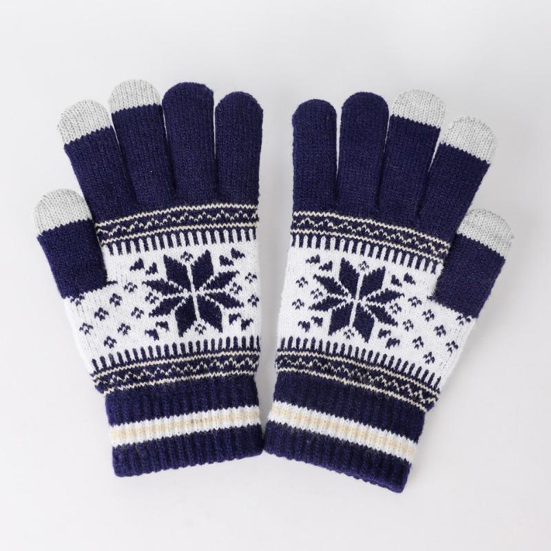 Autumn and Winter Touch Screen Gloves Men's and Women's Fashion Snowflake Finger Split Fleece Thickened Knitted Warm Gloves