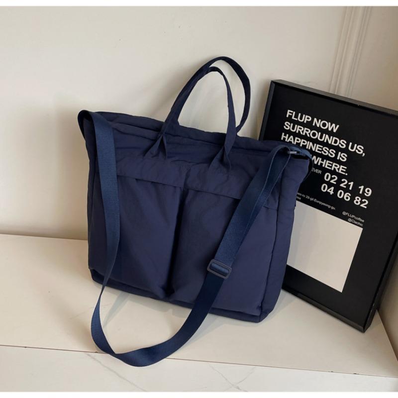 Tote Bag Women Large Capacity 2-Way Multi-Pocket Handheld Casual Minimalist Shoulder Crossbody Bag College Student Class Bag