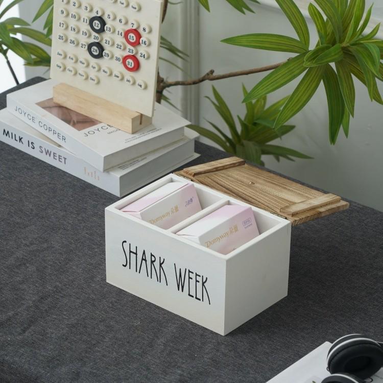 American Style Wooden Desktop Storage Box with Lid for Sanitary Pads and Cotton Swabs
