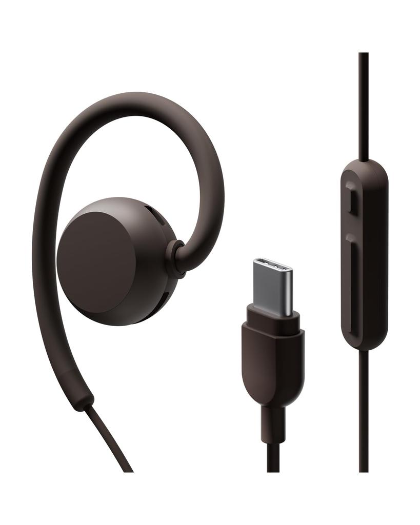 nwm Wired USB with Block Dark Brown (noom) Open-Ear Earphones, MWE007, Earspeaker, Type-C, Waterproof, IPX4, Binaural, Microphone, Lightweight,