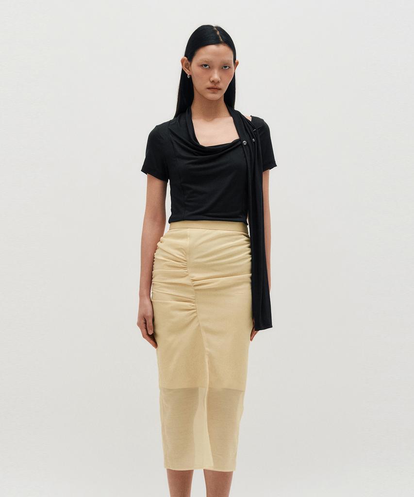Kimjisu Sheer Shirring Slit Skirt _ Yellow