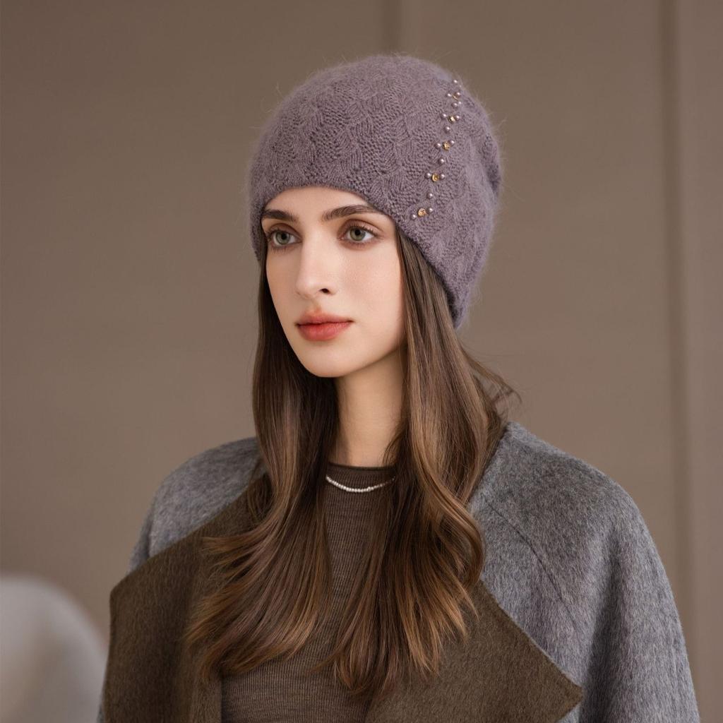 Autumn and Winter New Bald Hat Retro Wool Hat Warm Ear Protector Stack Hat Cold Hat Woman