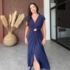 Europäisches & Amerikanisches V-Ausschnitt Taillenbetonendes Plissee-Schlitzkleid - Sommer 2025 Kollektion