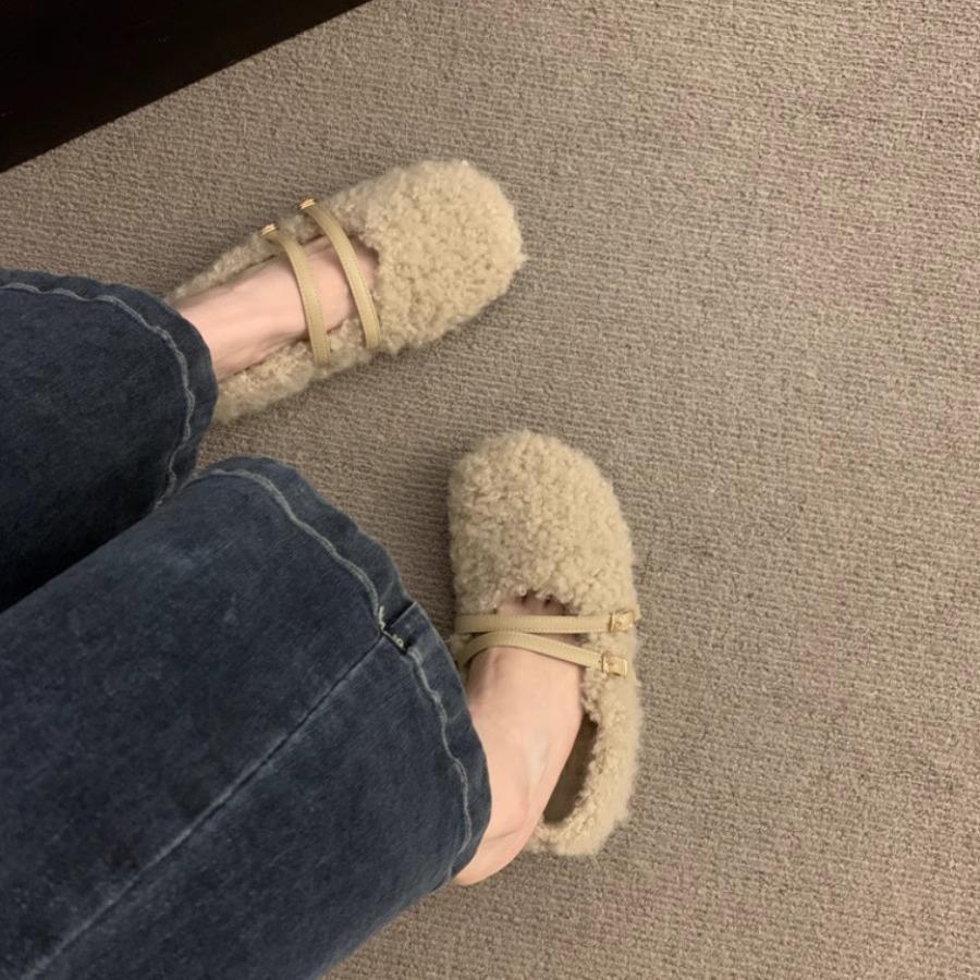 French Cross-buckle with Mary Jane Cotton Shoes for Women's 2025 Autumn and Winter New Models, Comfortable and Versatile Mao Mao Shoes