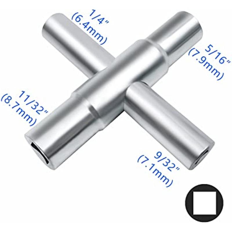 4 Way Sillcock Key Heavy Duty Water Key Steel Water Utility Key for Valve Faucet Spigots and Hose Bib, 2 Packs