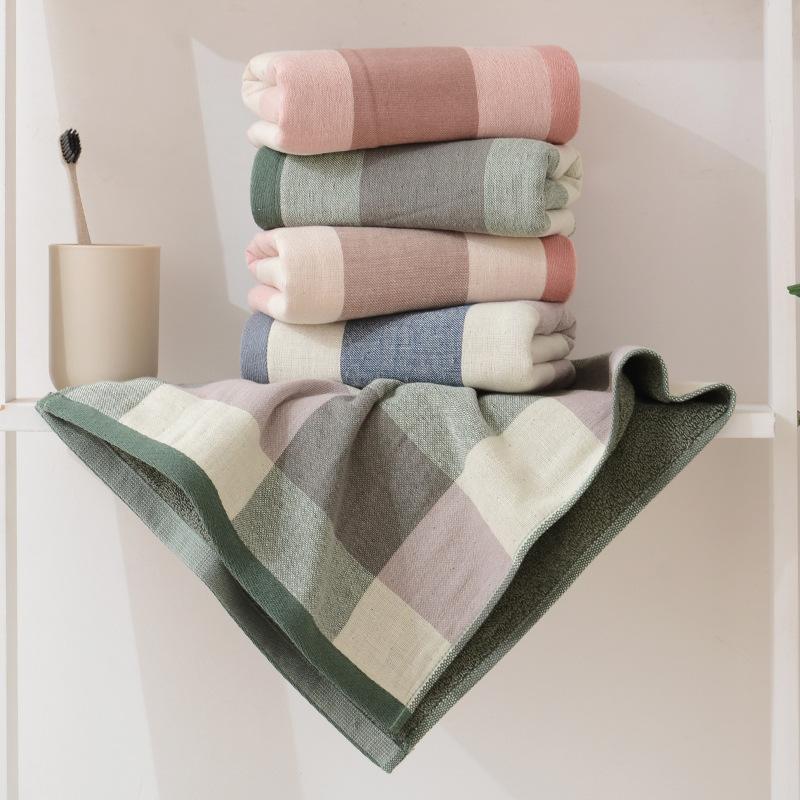 Japanese Minimalist Plaid Gauze Towels, Home Fabric Towels, Couples' Facial Towels, Adult Facial Towels, Bath Towels
