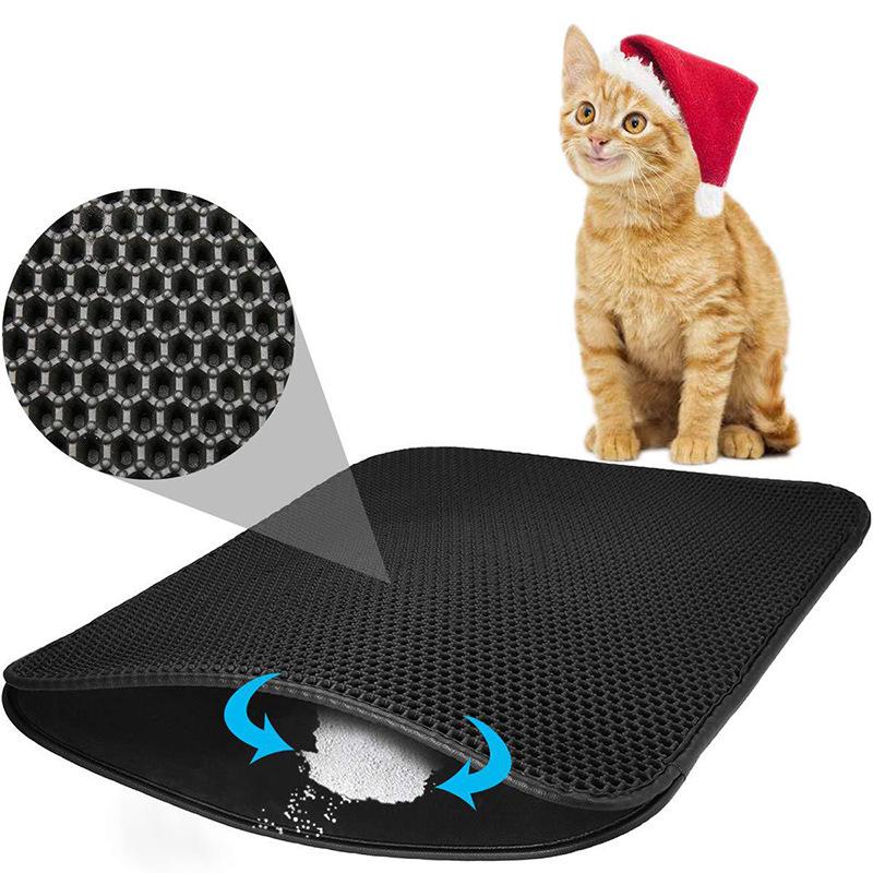 

EVA Double-Layer Leak-Proof Cat Litter Mat - Foldable Cleaning Solution 30*30 Square Hole Gray