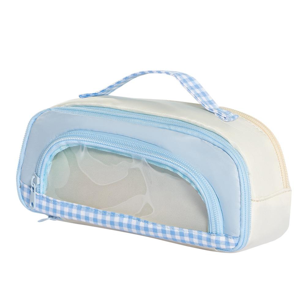

New Handheld Pencil Case Large Capacity Color-blocking Pen Bag Multi-functional Stationery Organizer School Office синий