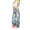 Gewaschene Jeans mit Sternenprint Lockerer Schnitt Gerades Bein Weit zulaufend Herren Damen Streetwear Freizeit