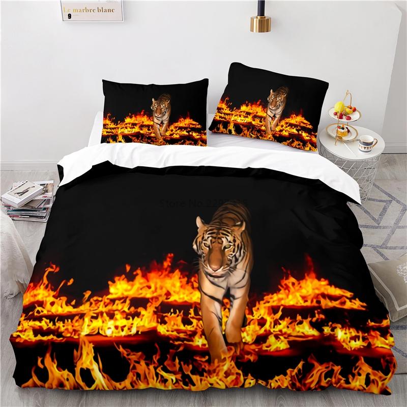 3d Flame Tiger Art Pattern Bedding Set Print Duvet Cover Set with Pillowcase Home Textile Adult Kids Twin Full Queen King Size