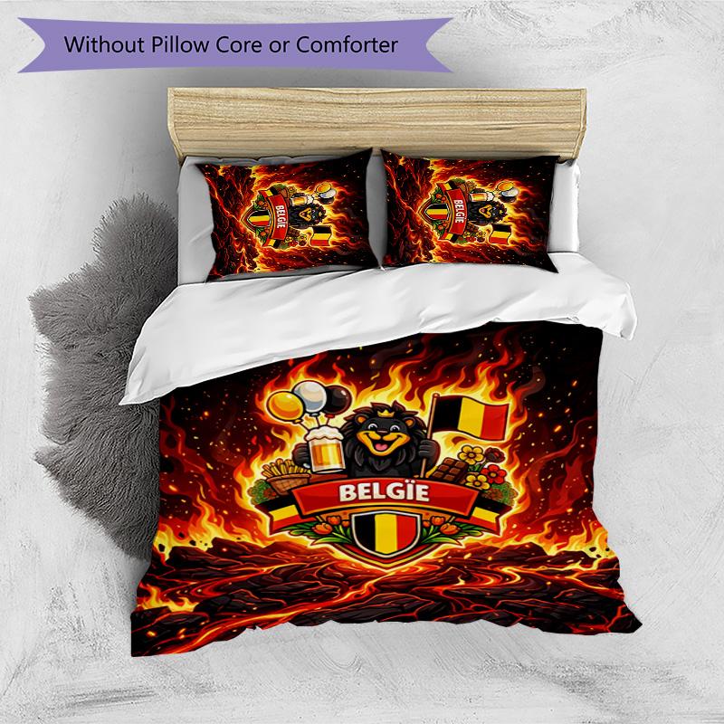 Set Biancheria da Letto Stampata Calcio Belgio 3 Pezzi Copriletto Traspirante Accogliente come Regalo per Inaugurazione Casa o Festa