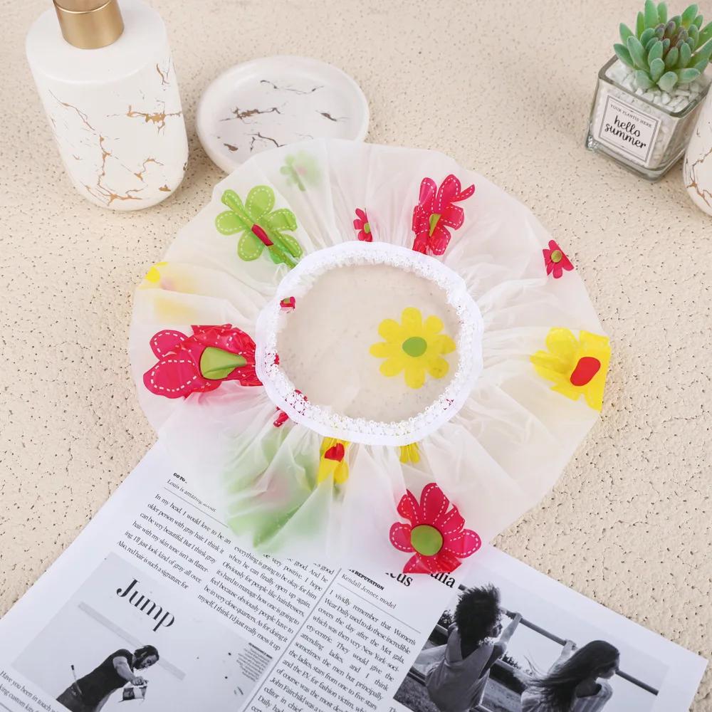 1PC Reusable PE Shower Cap - Adjustable Printed Design with Elastic Band for Spa Salon & Kitchen Oil Fume Protection Shower Cap
