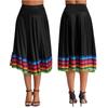 Womens Flamenco Dance Skirt Colorful Stripe Hem Elastic Waistband Folk Dancing Stage Performance Costume