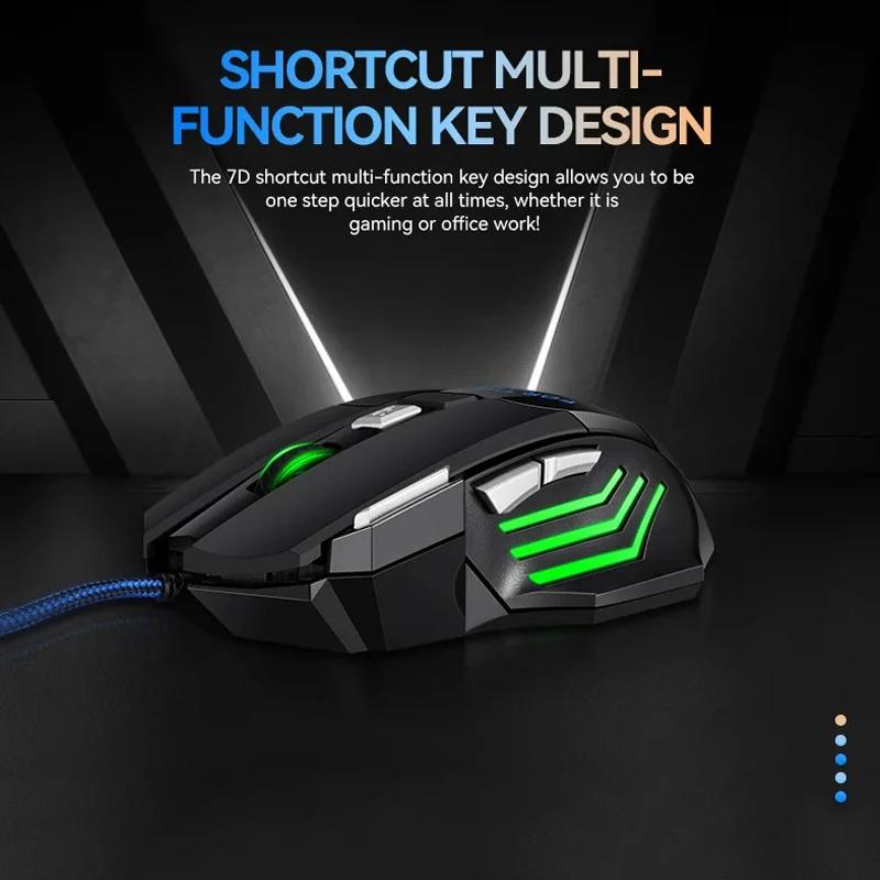 USB Wired Gaming Mouse 7 Button Backlit Ergonomic Mice 2400 DPI Backlight Adjustable Optical Mice for PC Gamer Computer Desktop