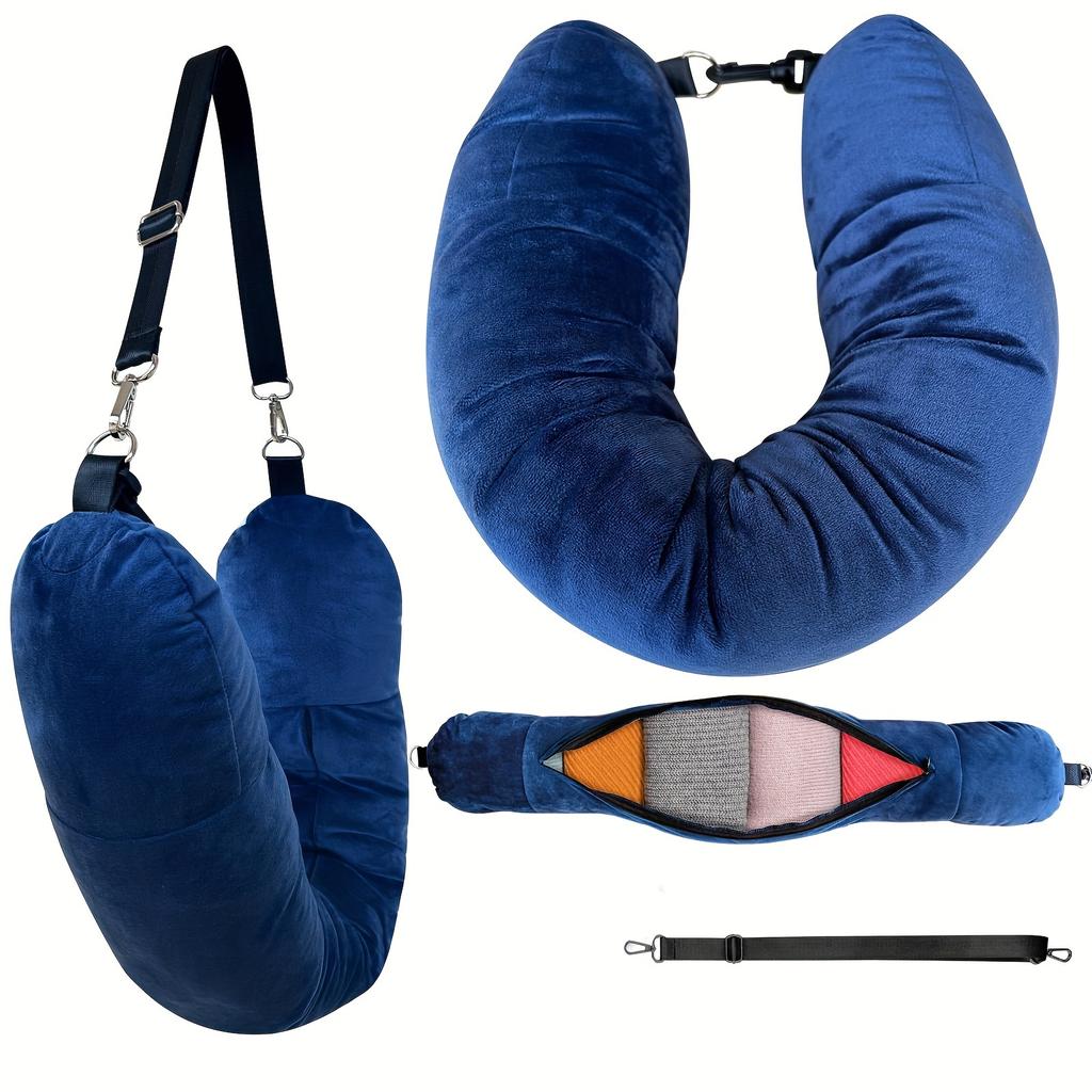 1pc Foldable Travel Pillow - U-Shaped Storage Organizer for Essentials | Lightweight & Compact Design,Ideal for Airplane/Car Use