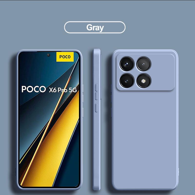 For Poco X6 Pro 5G Case Square Liquid Silicone Camera Lens Protector Phone Case For Xiaomi Poco X6 X 6 Pro Pocox6 Pro 5G Soft Cover