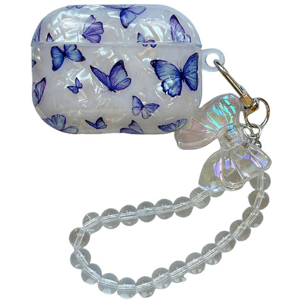 

For AirPods Pro 2 Case Shell Texture Butterfly Pattern Protective TPU Cover with Butterfly Bracelet