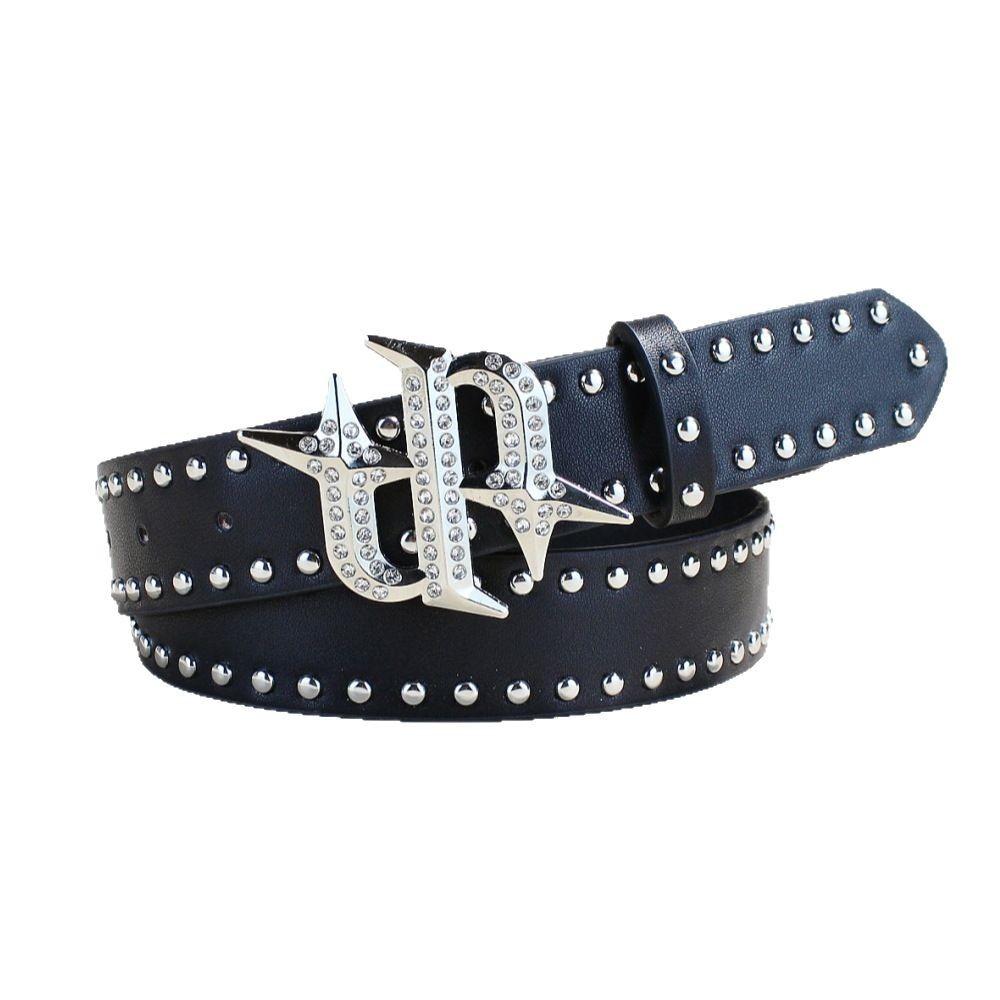 Belt American Rivet Punk Rock Rhinestone Buckle Personality Belt Subculture Black Belt